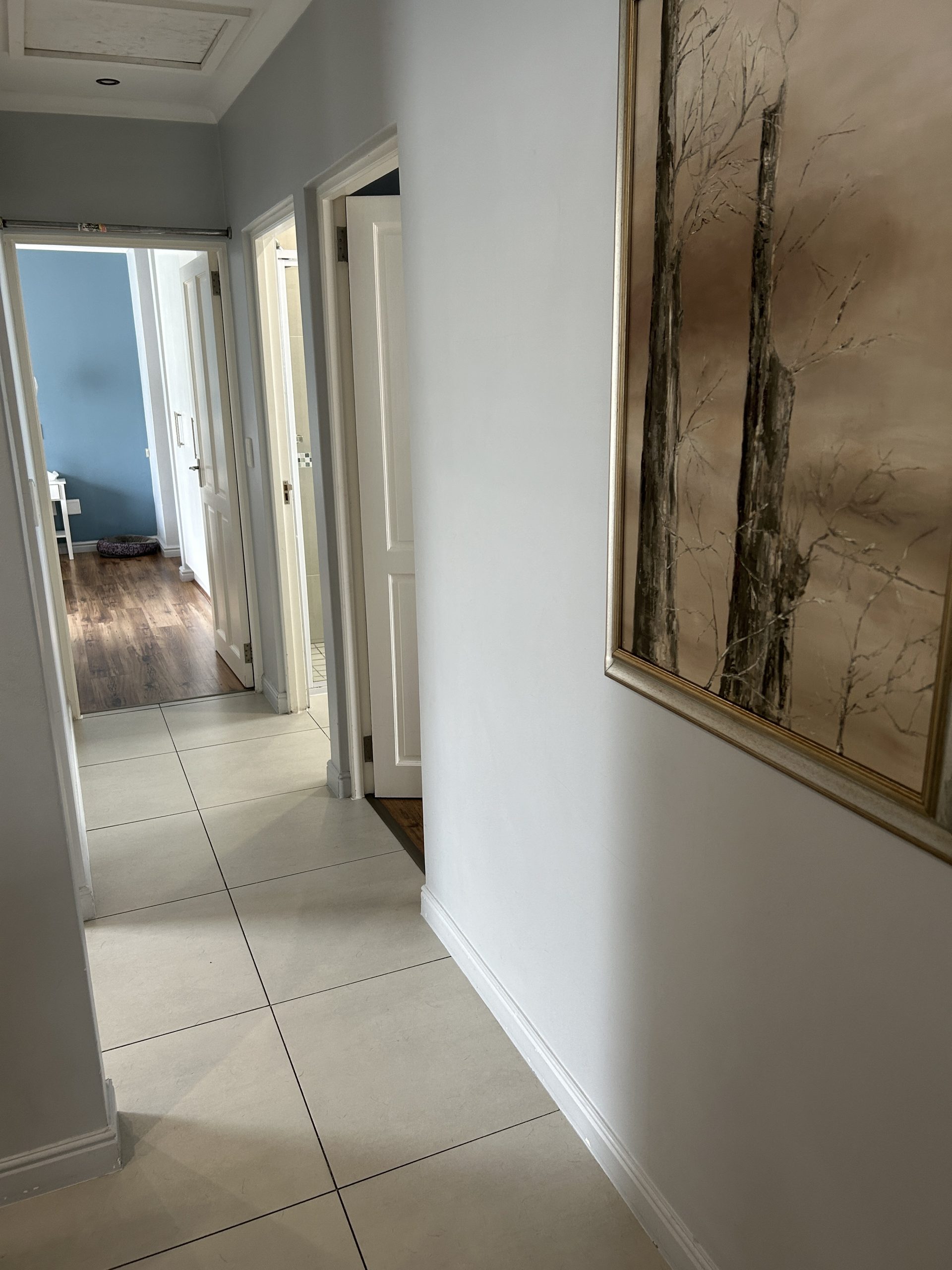 Freshly painted light hallway walls and white door frames by MJK Solutions