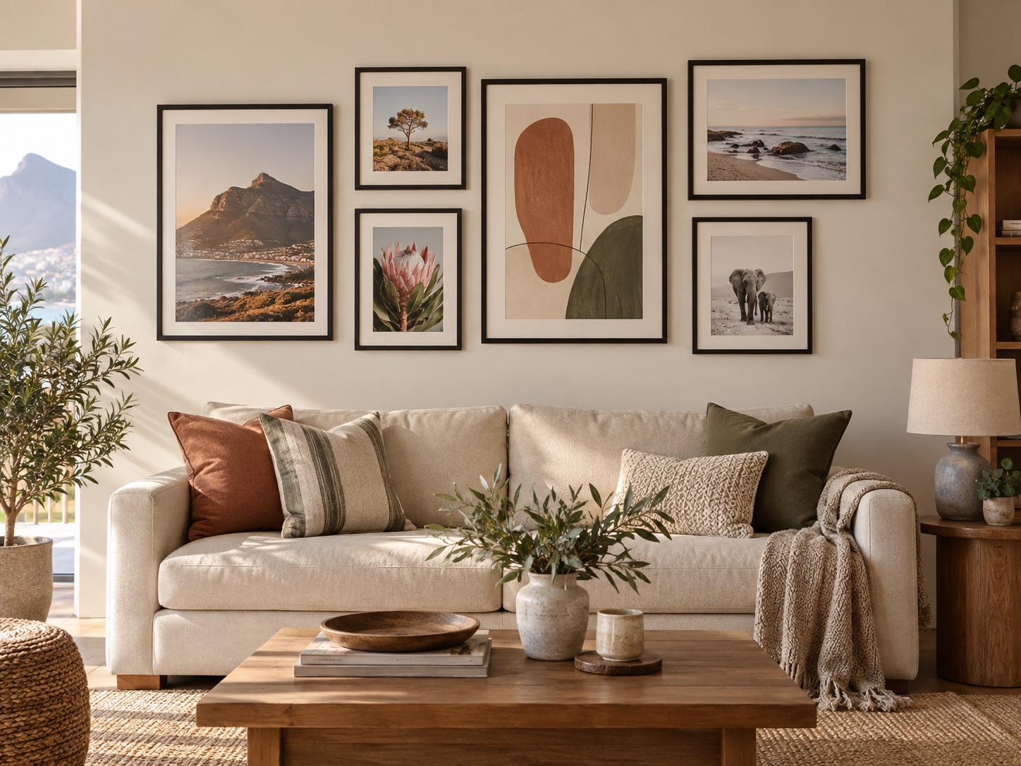 Professionally arranged gallery wall in a Cape Town living room